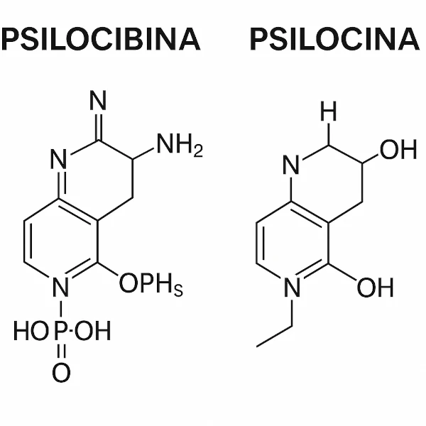 Estructura molecular de la psilocina i la psilocibina